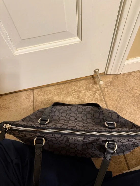 Coach Black/Charcoal Signature Tote with Leather Trim - Picture 8 of 11